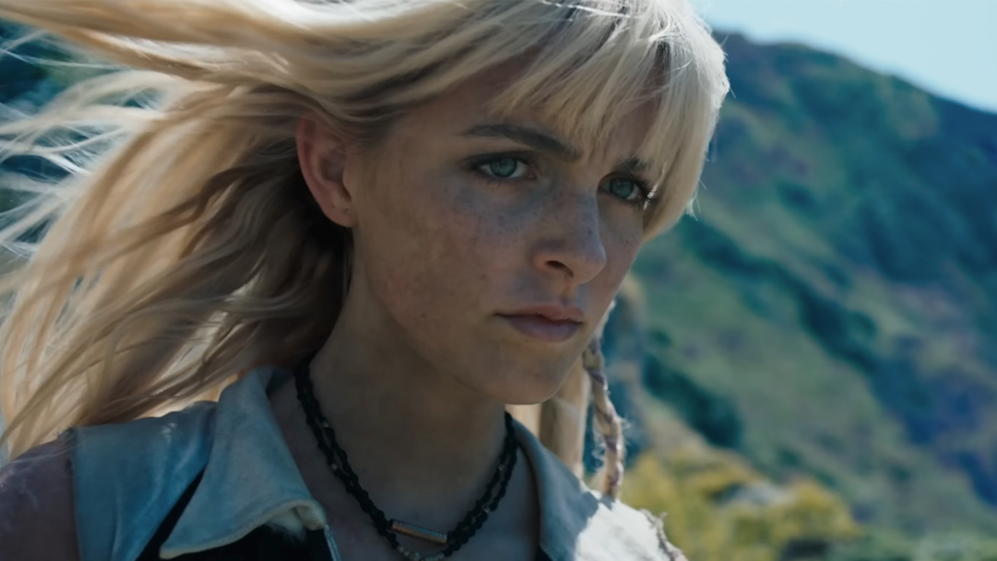 A close up of McKenna Grace looking very serious in Sunrise on the Reaping