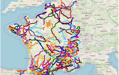 16 Tours de France on one map