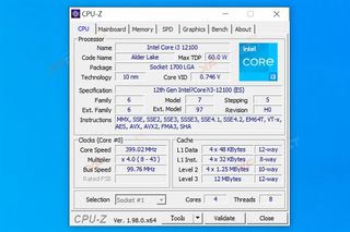a CPUZ screenshot showing the specifications of Intel's i3 12100 CPU