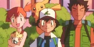 Ash, Misty and Brock in the original anime of Pokemon: Indigo League.