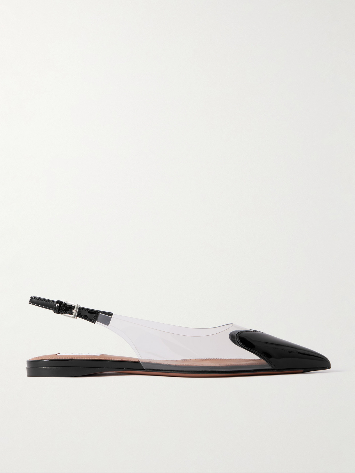 Cœur Pu and Patent-Leather Slingback Point-Toe Flats