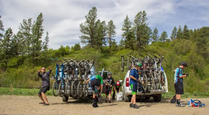 Unloading 13 kids and their bikes