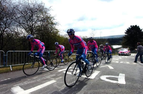 The Lampre-ISD team checks out the Liege-Bastogne-Liege parcours.