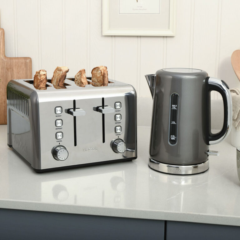 Gun Metal Kettle and Toaster Set 4 Slice