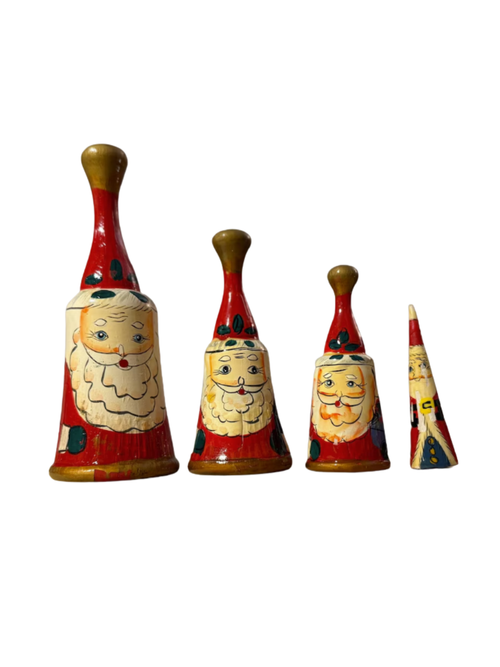 Hand-Painted Wooden Santa Claus Bells, Set of 4