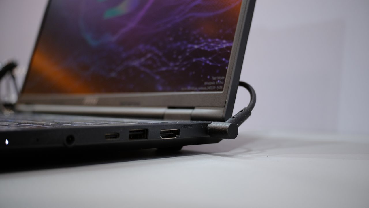 Close up of the ports on the right side of the MSI Venture at CES 2025