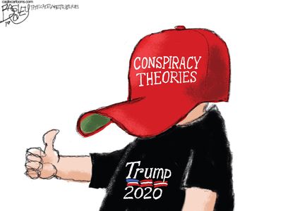 Political Cartoon U.S. 2020 Trump Supporters Conspiracy Theories Hat