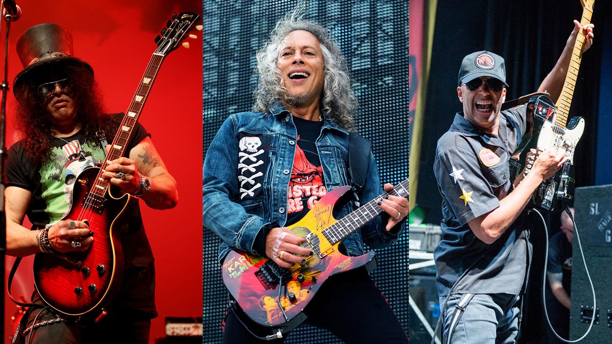 [L-R] Slash, Kirk Hammett and Tom Morello