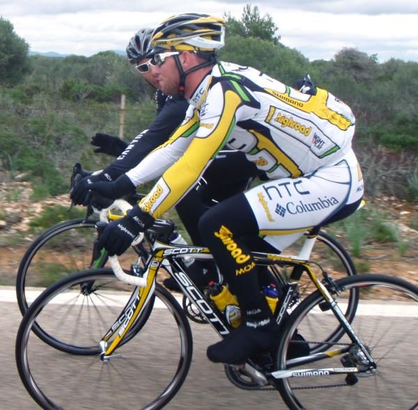 Mark Cavendish and Erik Zabel ride at the team's camp in Majorca.