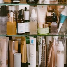 @emmahoareau bathroom skincare cabinet with SkinCeuticals products in