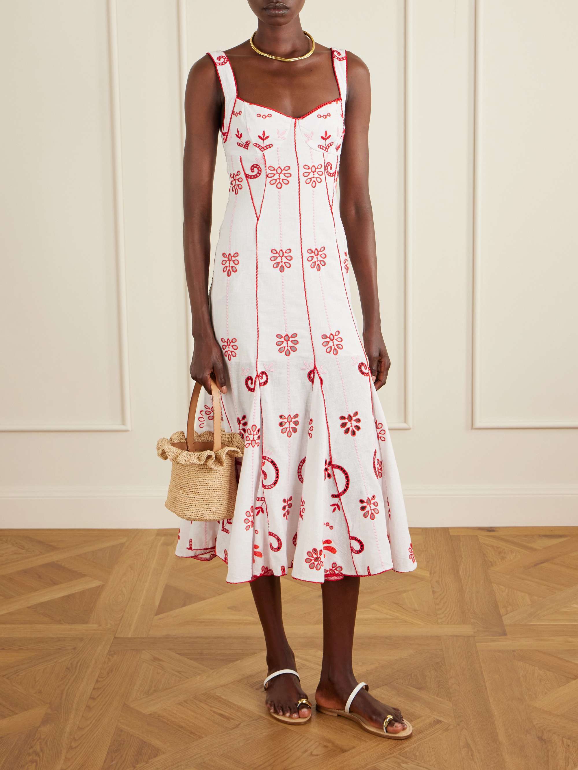 Naia Tiered Broderie Anglaise Cotton-Blend Midi Dress