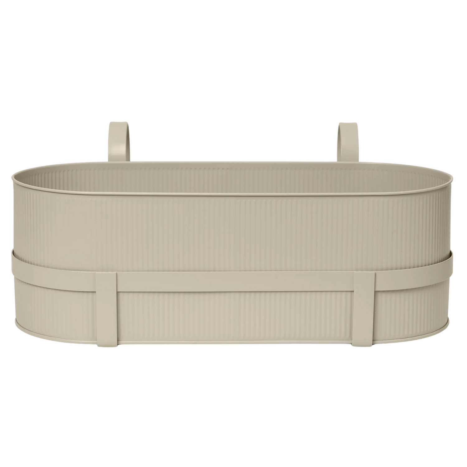 A cashmere-colored balcony box planter from Ferm Living on Nordic Nest