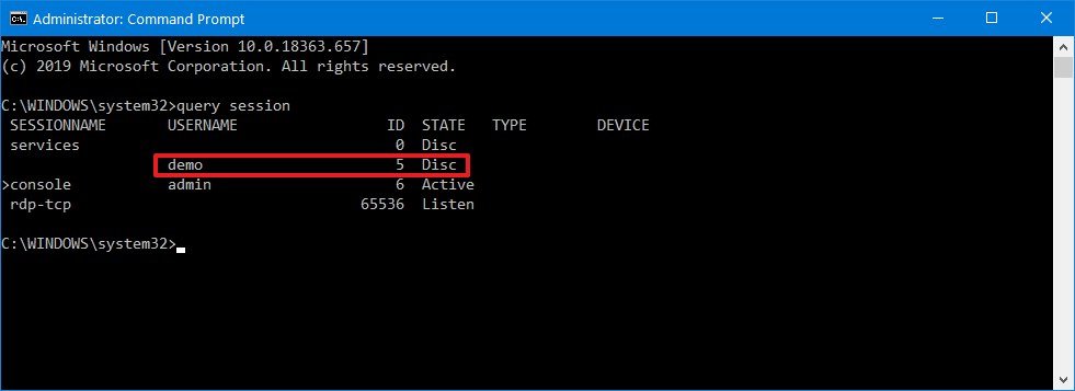 Windows 10 Query Session