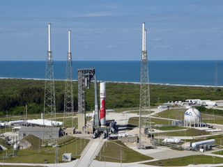 ULA's first Vulcan Centaur rocket sits on Space Launch Complex-41 at Cape Canaveral Space Force Station in Florida for testing ahead of its planned May 2023 launch.