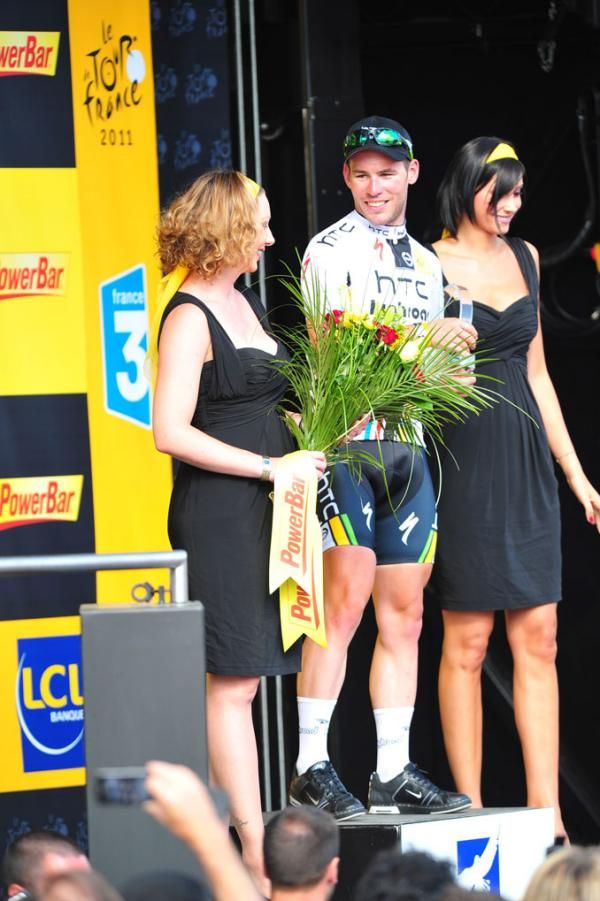 Mark Cavendish (HTC-Highroad) is well used to post-stage protocol.