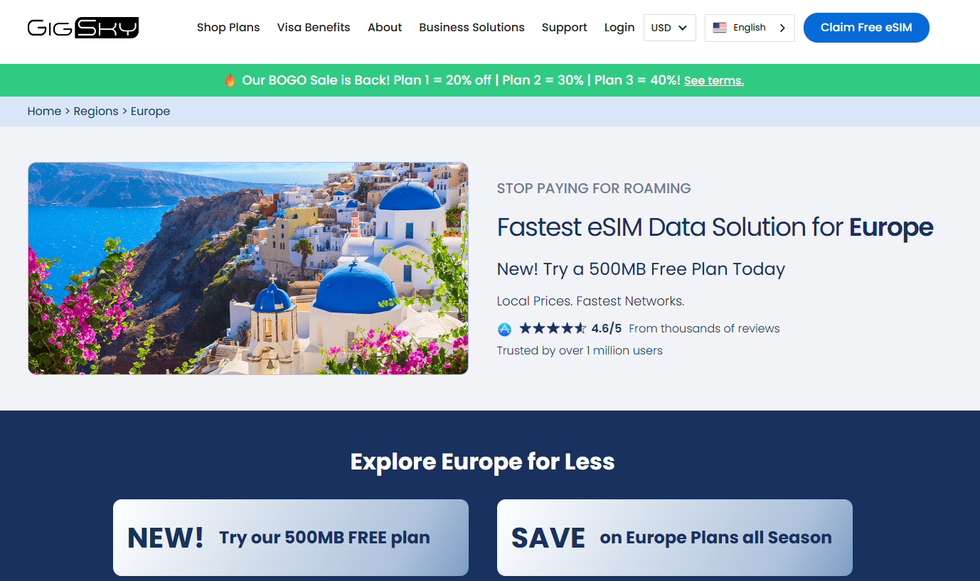 Screen grab for European plans for GigSky