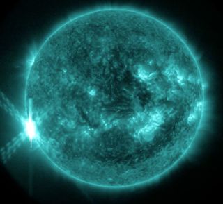 NASA's powerful Solar Dynamics Observatory captured this full-disk view of the sun's major X2.2 solar flare on June 10, 2014.