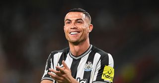 A Newcastle United Photoshop of Cristiano Ronaldo looks on during the UEFA Champions League match between AC Milan and Newcastle United FC at Stadio Giuseppe Meazza on September 19, 2023 in Milan, Italy.