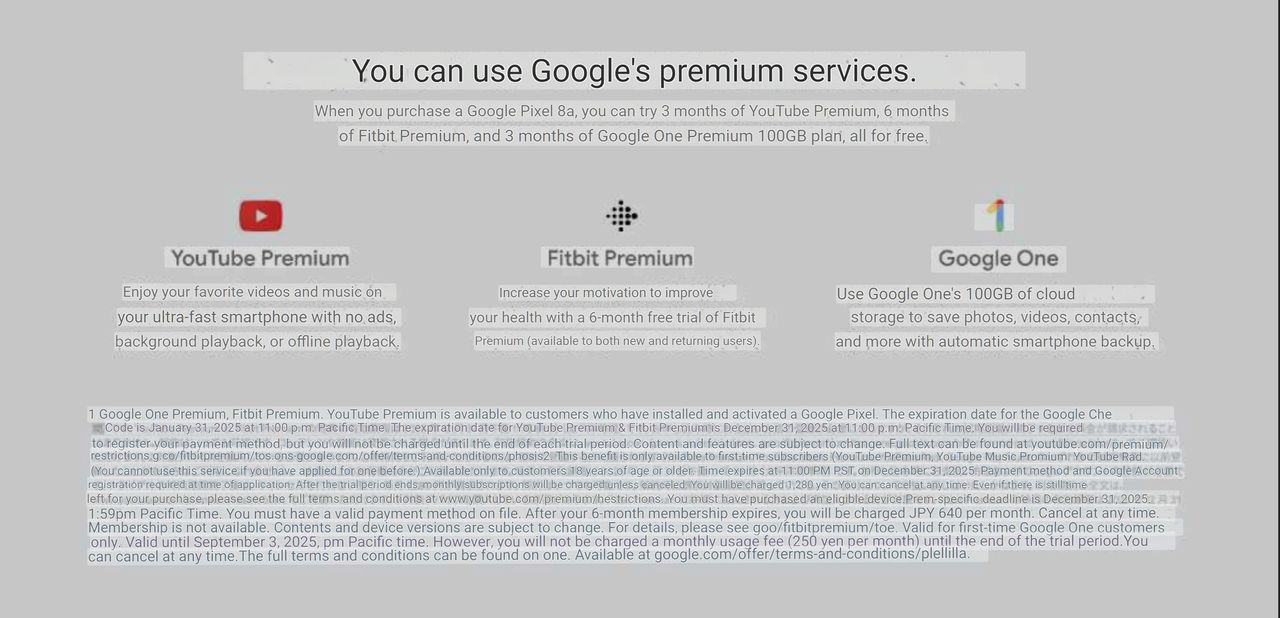 Product page for Google Pixel 8a - Fitbit, YouTube