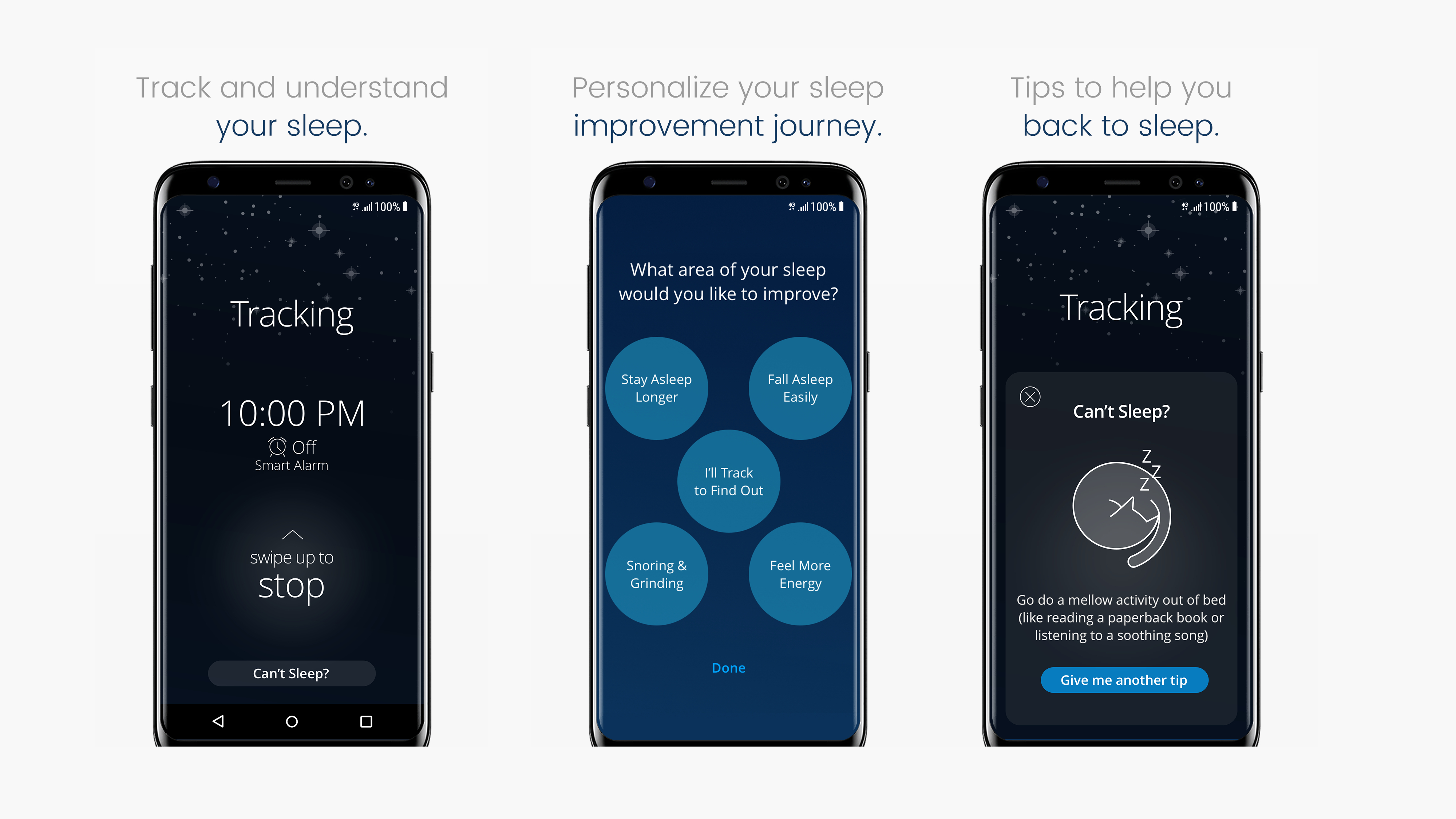 Screens showing the SleepScore app