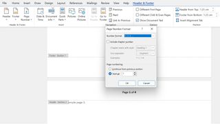 screenshot of Word's options window for page number formatting