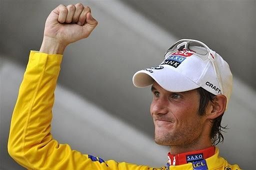 A determined look from Fr&auml;nk Schleck who will now have to endure the intense media scrutiny of race leader.