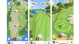 Screenshots from the Home Tee Hero section of the Garmin Golf app when connected with the Garmin Approach R10 launch monitor