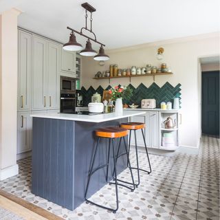 kitchen with island and bar stools