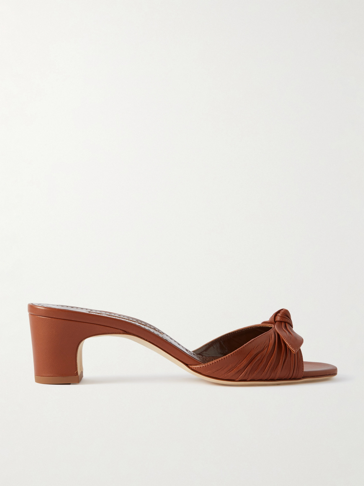 Lolloso 50 Bow-Detailed Ruched Leather Mules