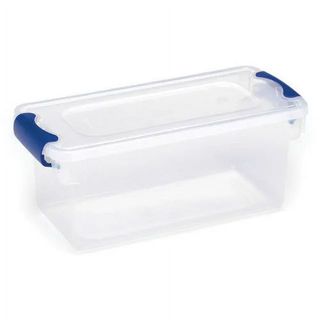 plastic storage box with blue handles
