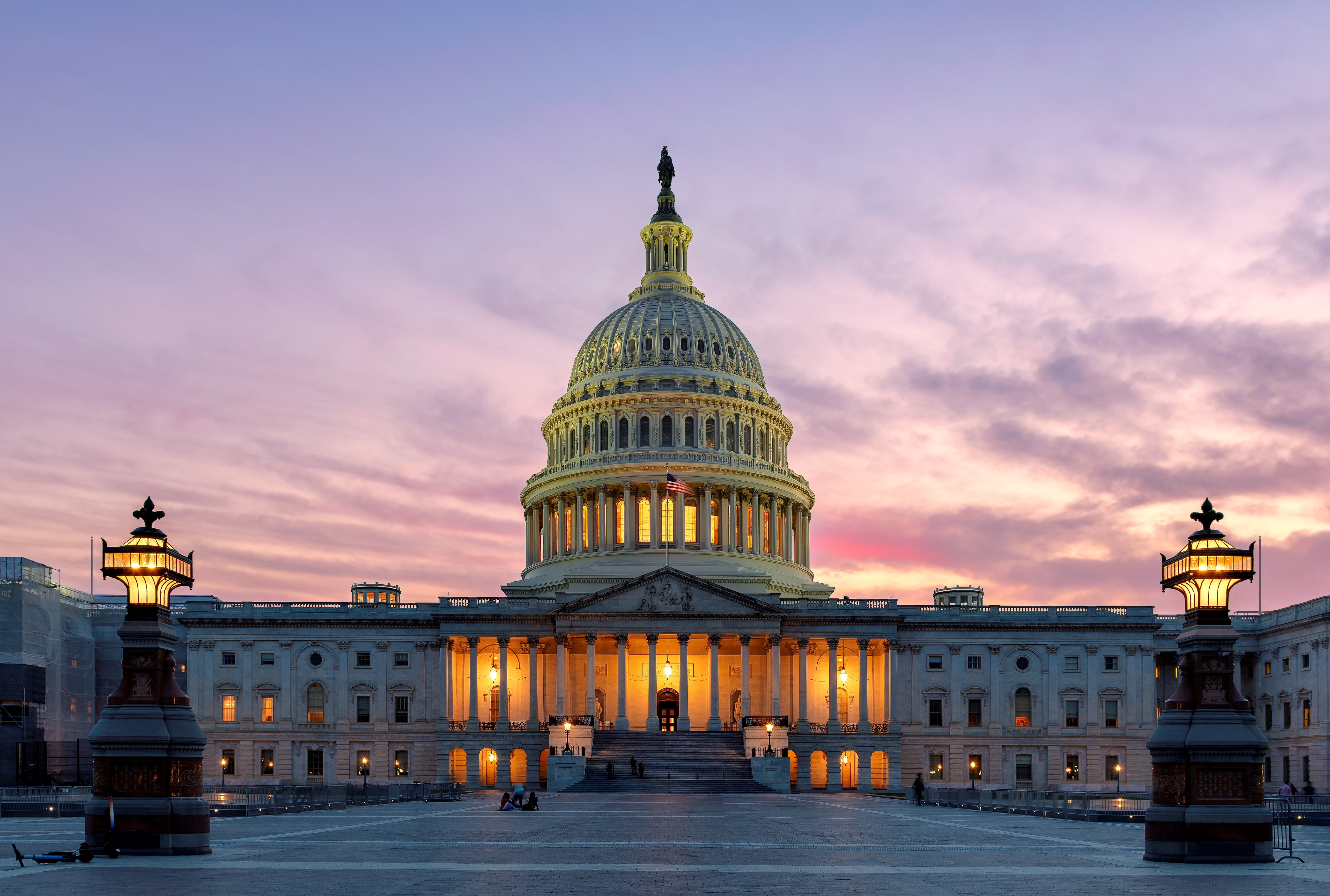 The United States Capitol Building at sunset in Washington DC, USA.