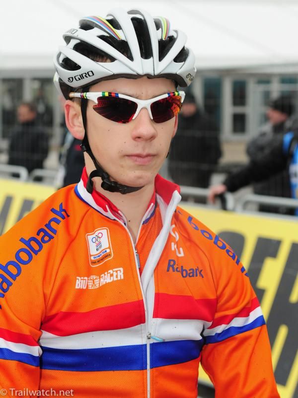 Lars Van Der Haar (Netherlands) with rainbow stripes on his helmet and glasses
