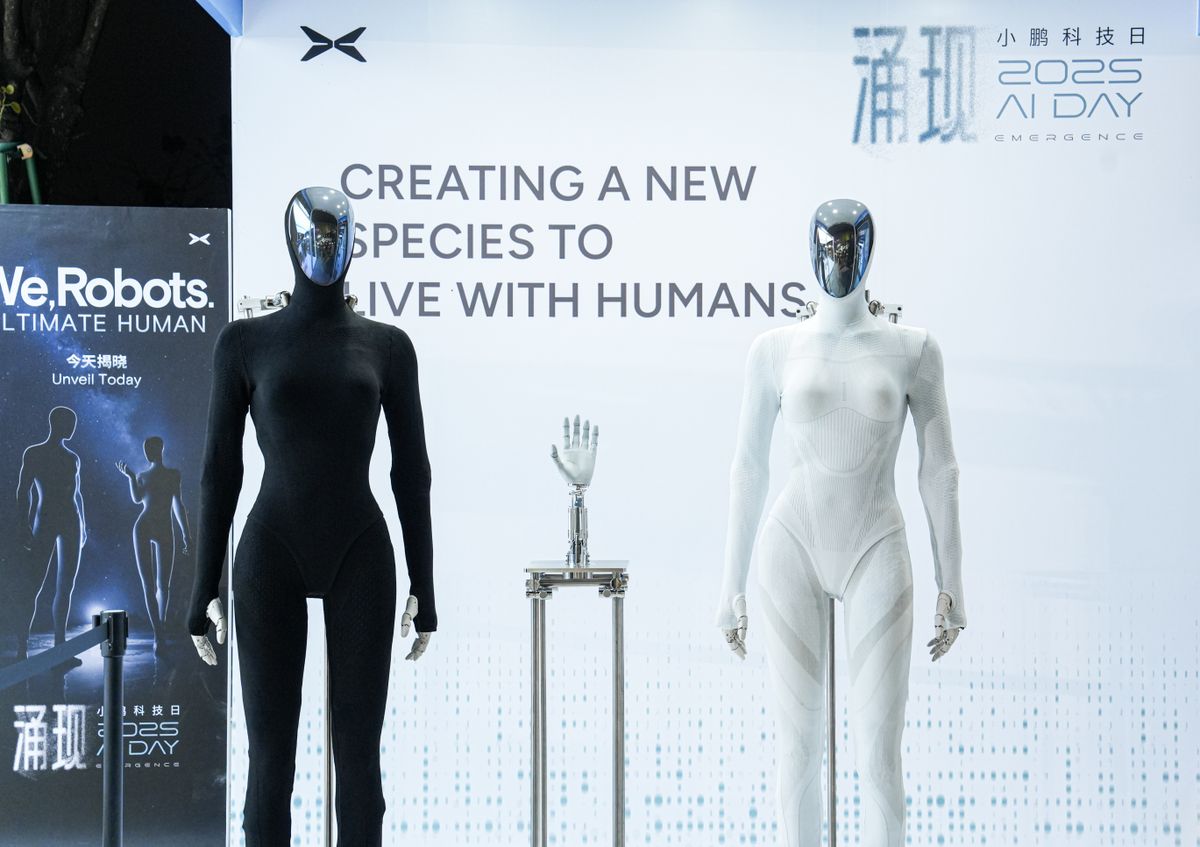 Two Xpeng Iron robot on display