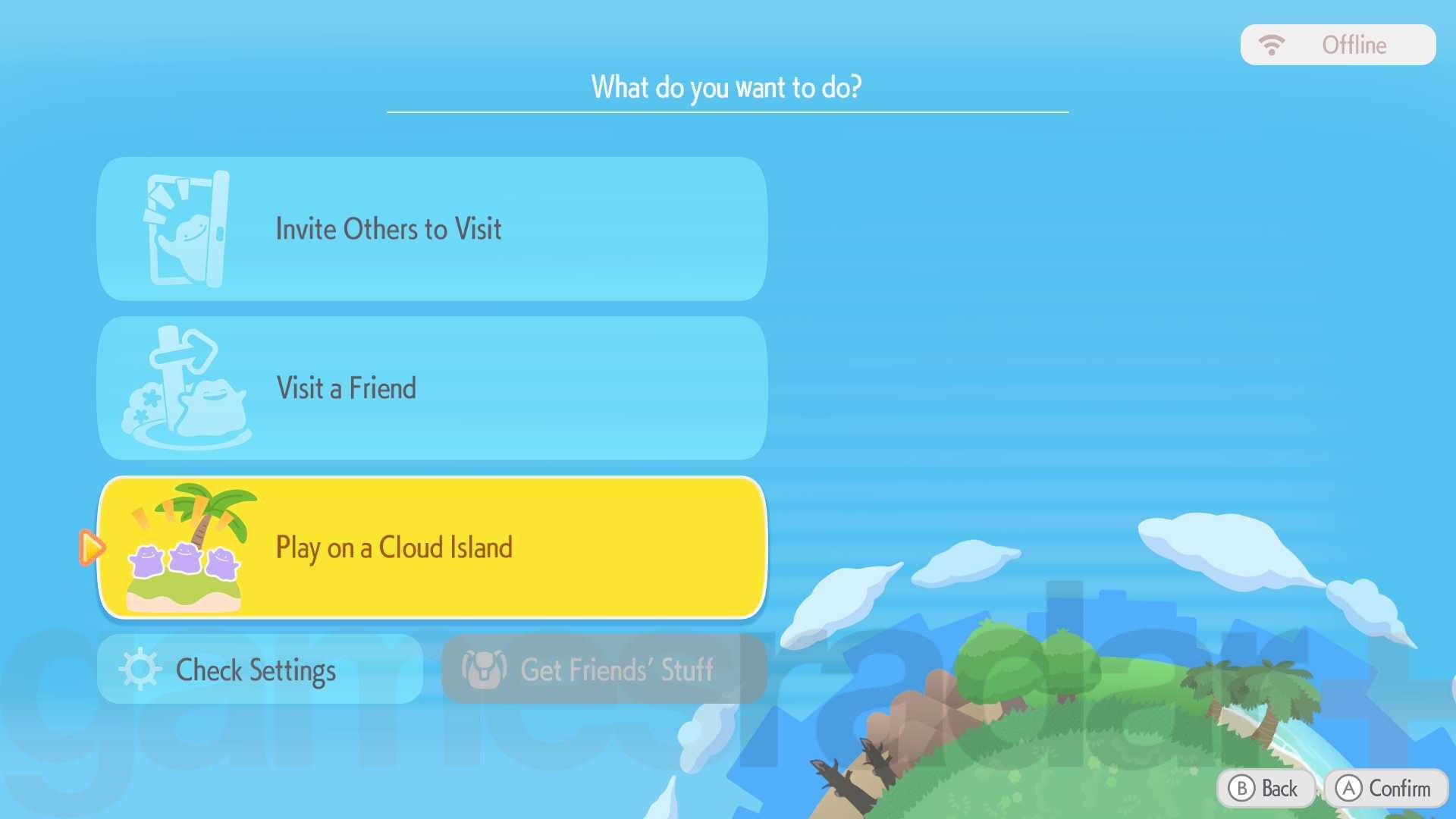 The Link Play menu where you can create a new Pokopia Cloud Island.