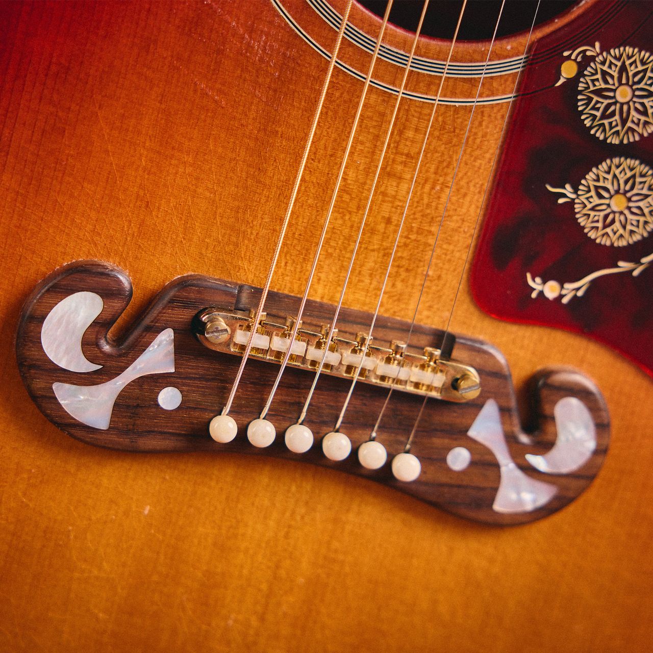 One of several detail photos of the Gibson Jimmy Page Signature SJ-200 acoustic