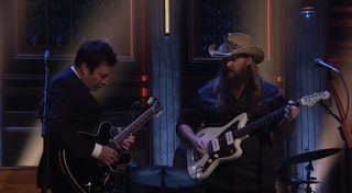 Jimmy Fallon (left) and Chris Stapleton perform together on the Tonight Show