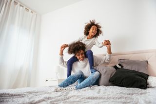 happy mom and daughter