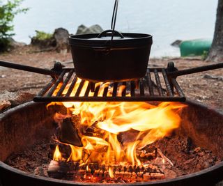 Cooking in a fire pit with a Dutch Oven