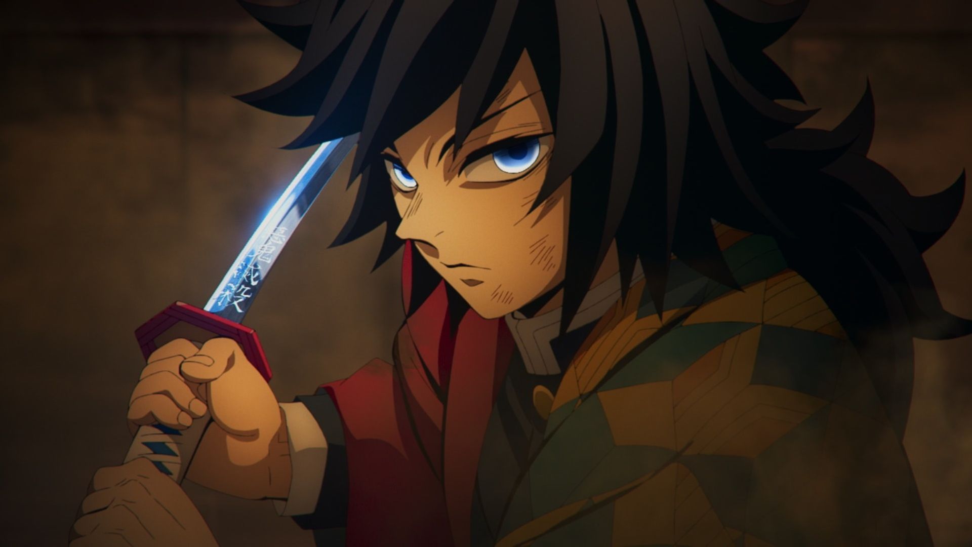 The Water Hashira Tomioka brandishing a sword in Demon Slayer Infinity Castle
