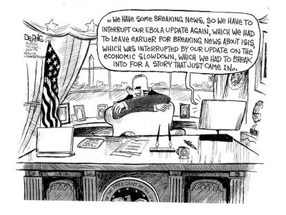 Obama cartoon breaking news Ebola ISIS economy