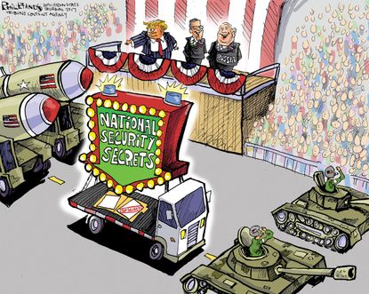 Political cartoon U.S. Trump intelligence leaks national security parade