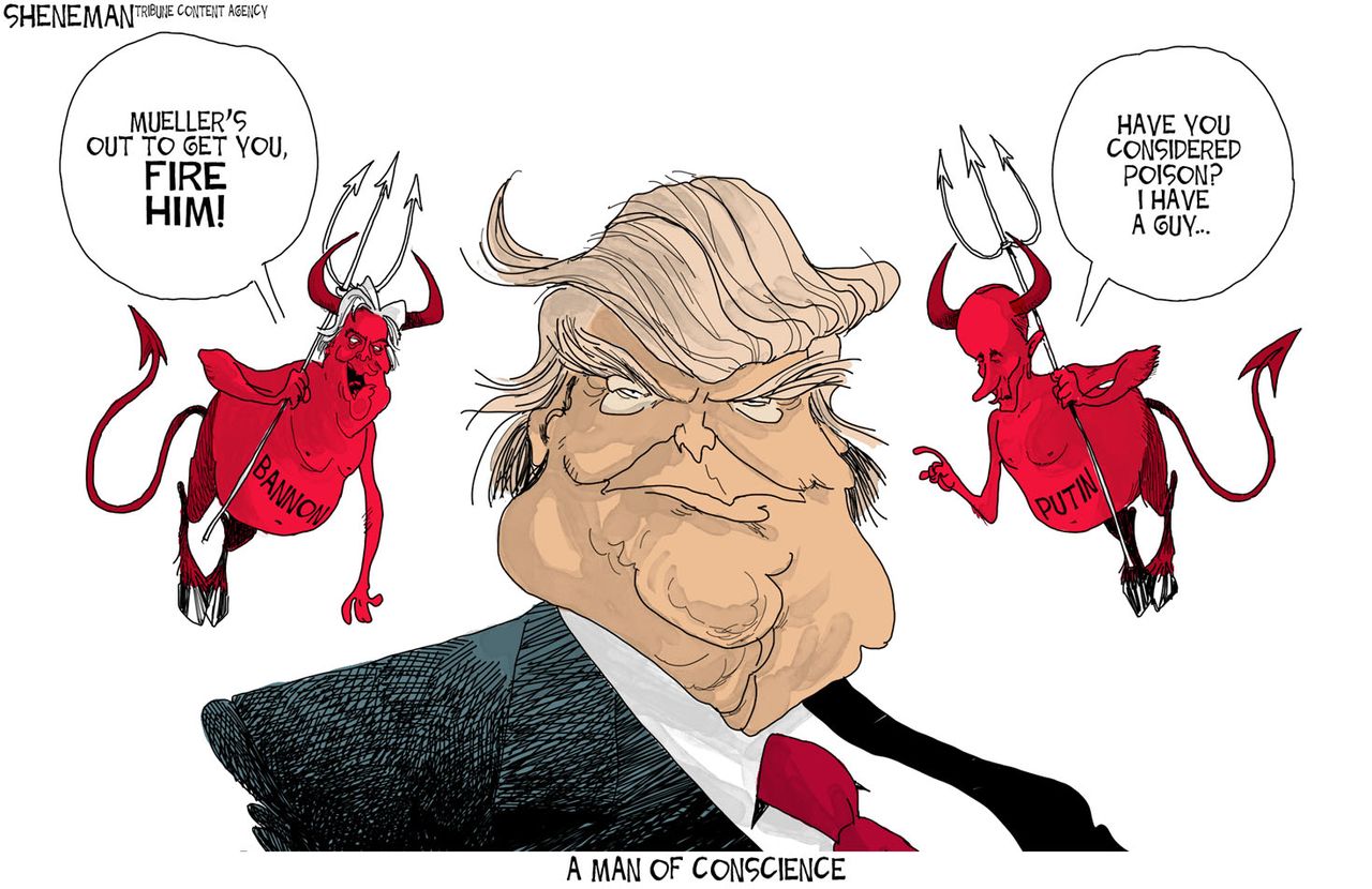 Political cartoon U.S. Trump Mueller Russia investigation