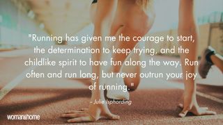 Lower half of woman running with quote etched over the top
