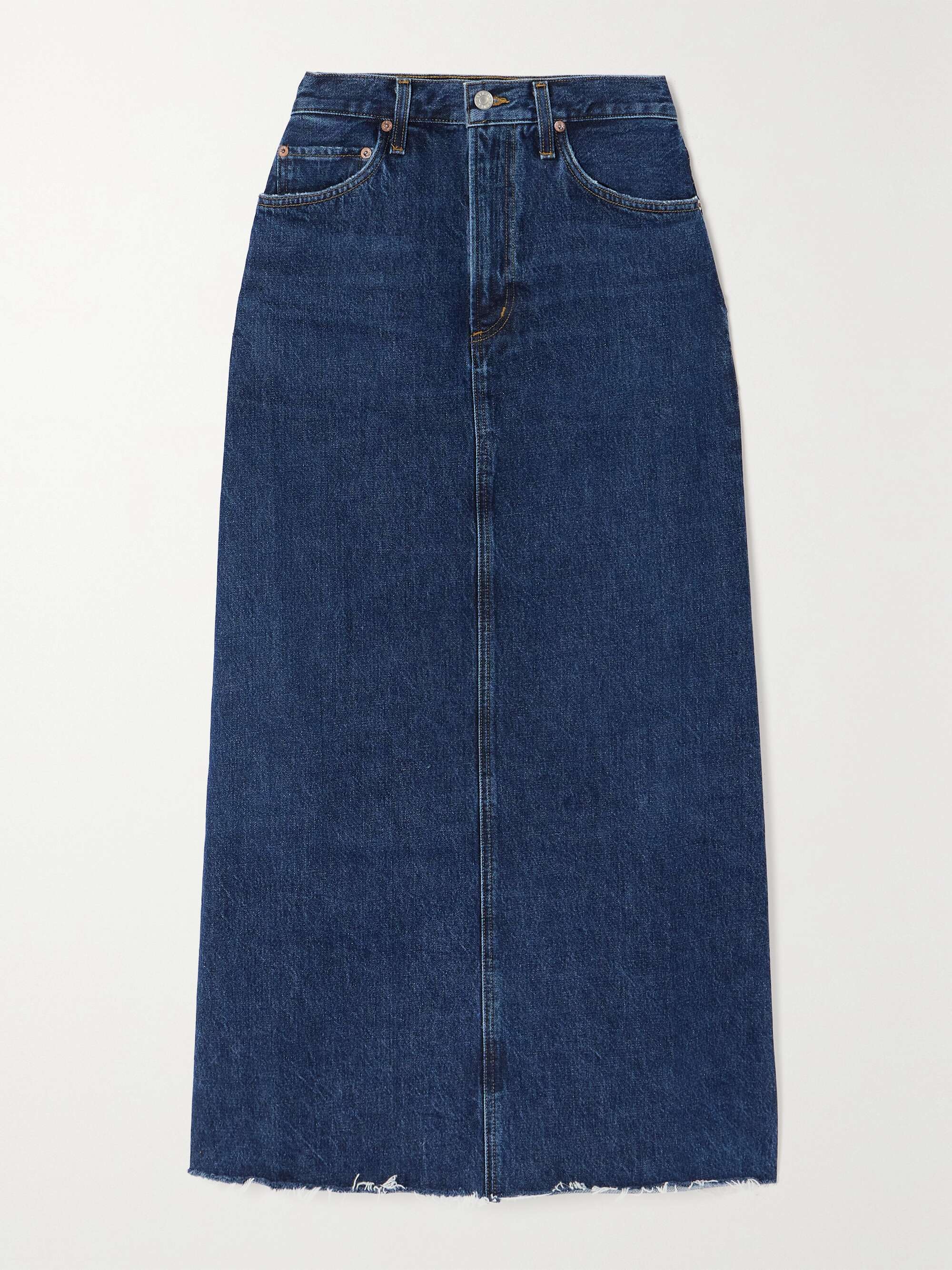 + Net Sustain Hilla Frayed Organic Denim Maxi Skirt