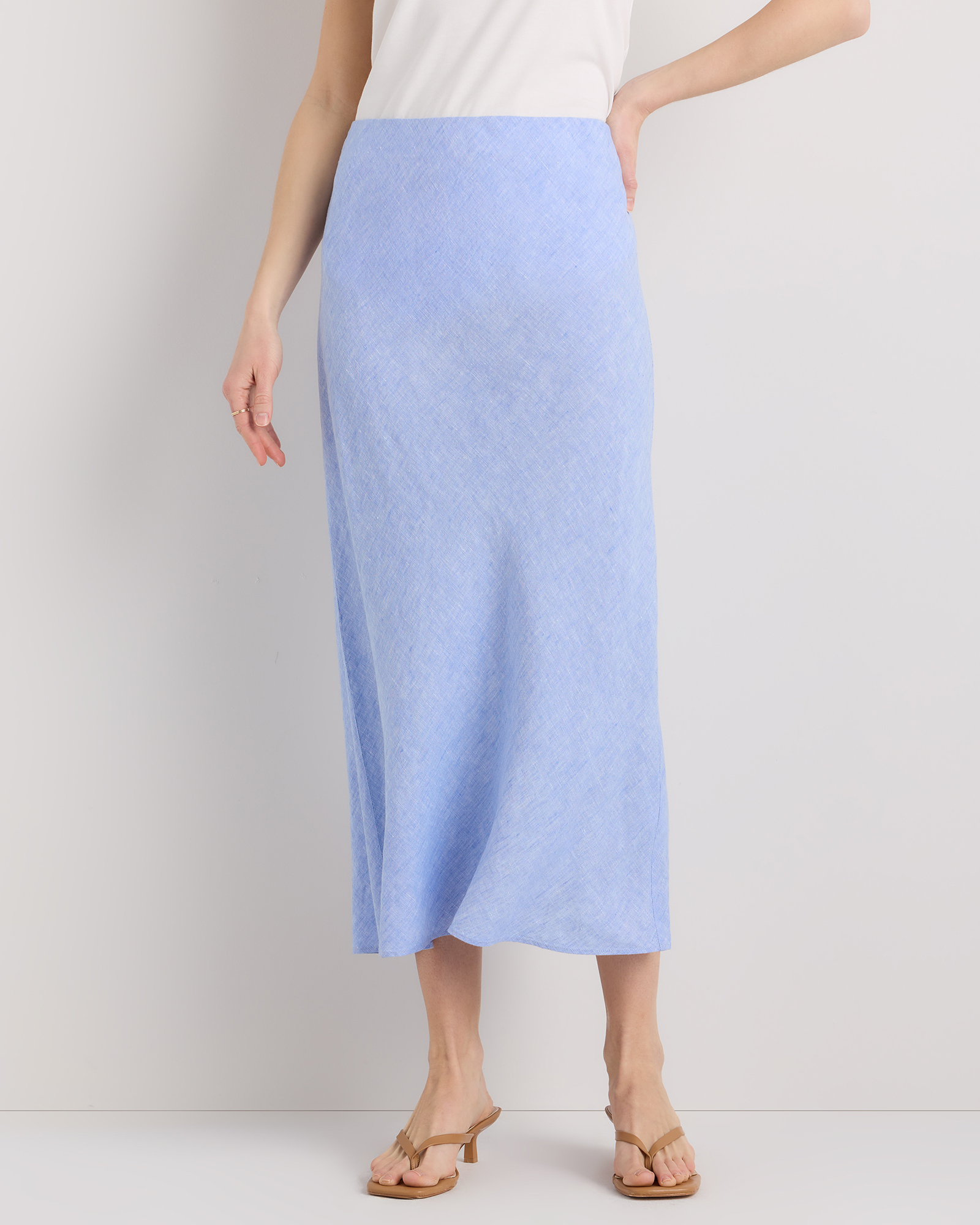 100% European Linen Midi Slip Skirt