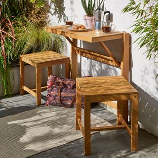 wooden desk and wooden table seat at outdoor