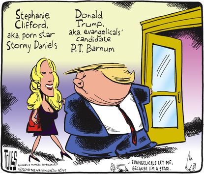 Political cartoon U.S. Trump affair allegations Stormy Daniels evangelicals