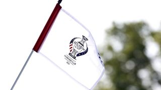 2021 Solheim Cup logo on a golf flag