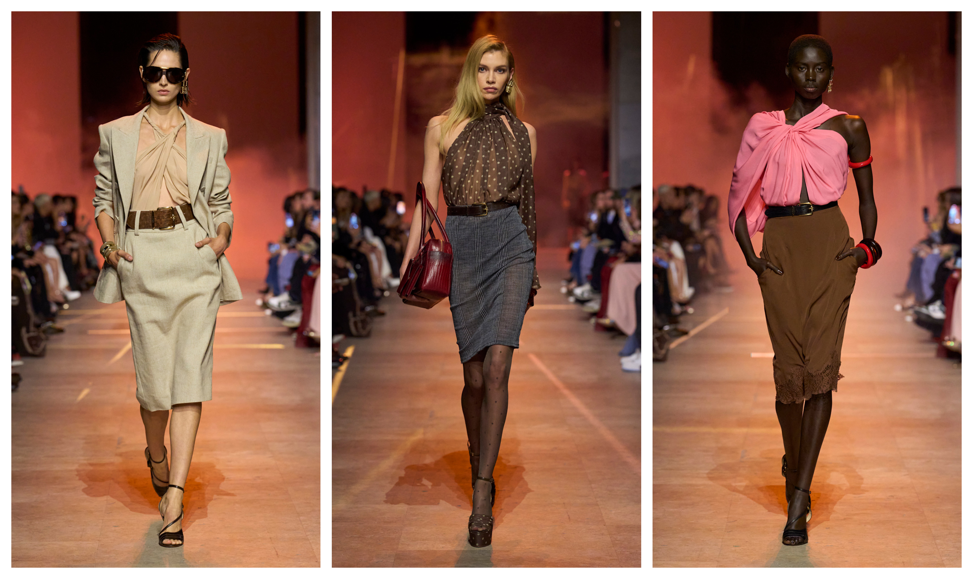three models on the Elie Saab runway