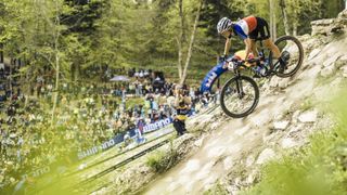 Canyon Lux World Cup CFR being ridden by Loana Lecomte at Leogang world cup